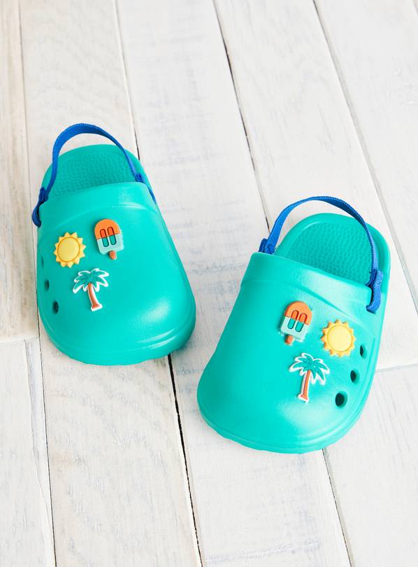 Bright Green Badge Ankle Strap Clogs 12-18 months